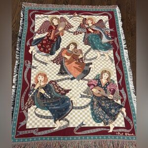 Goodwin Weavers Vintage Tapestry Throw Blanket Pat Albrecht Angels 45” X 67”